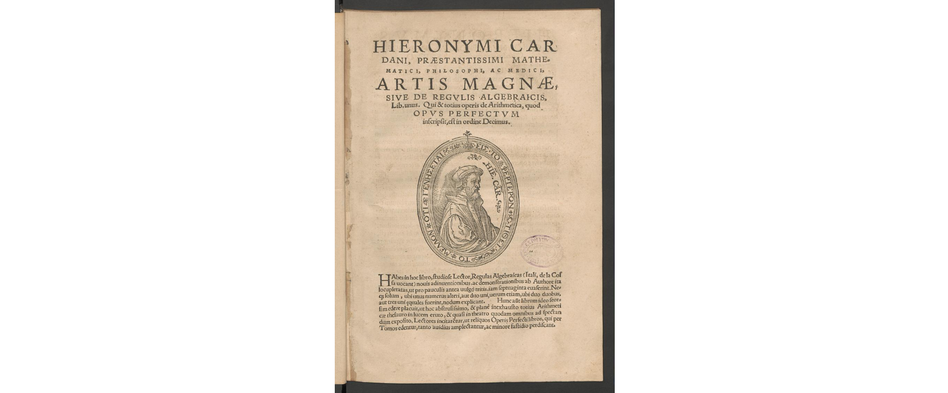 Page de titre de l'Ars Magna de Cardan publiée en 1545