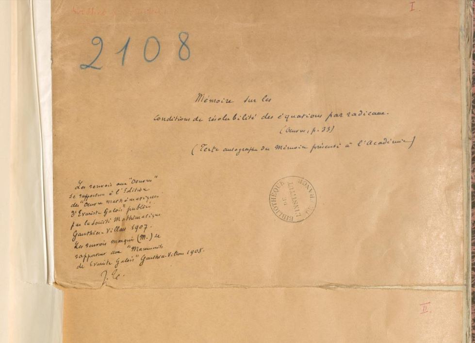 Manuscrit d'Évariste Galois sur la résolution des équations par radicaux