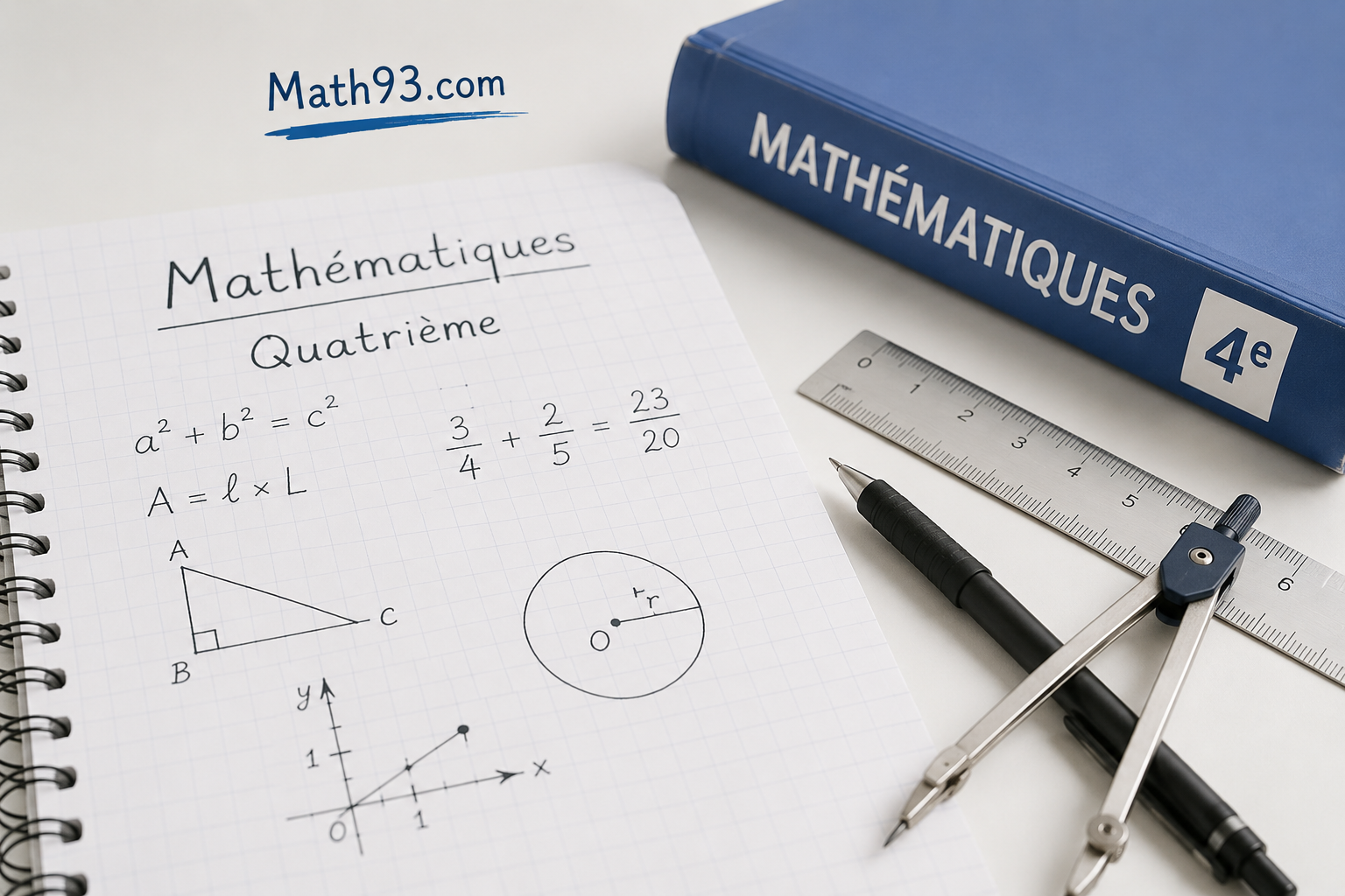 Mathématiques en quatrième : calcul littéral, Pythagore, fractions, proportionnalité, statistiques, probabilités et ressources Math93.