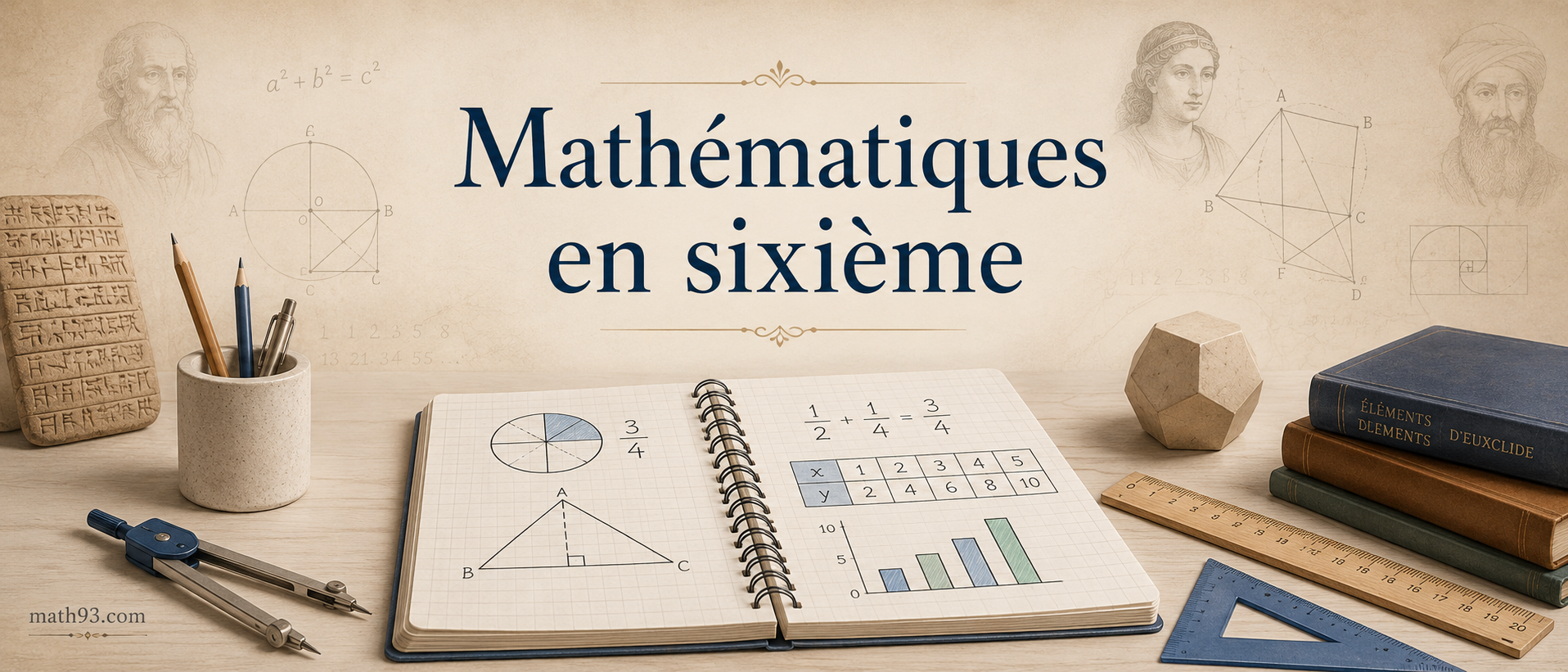 Mathématiques en sixième : nombres, opérations, fractions, géométrie, proportionnalité, données et ressources Math93.