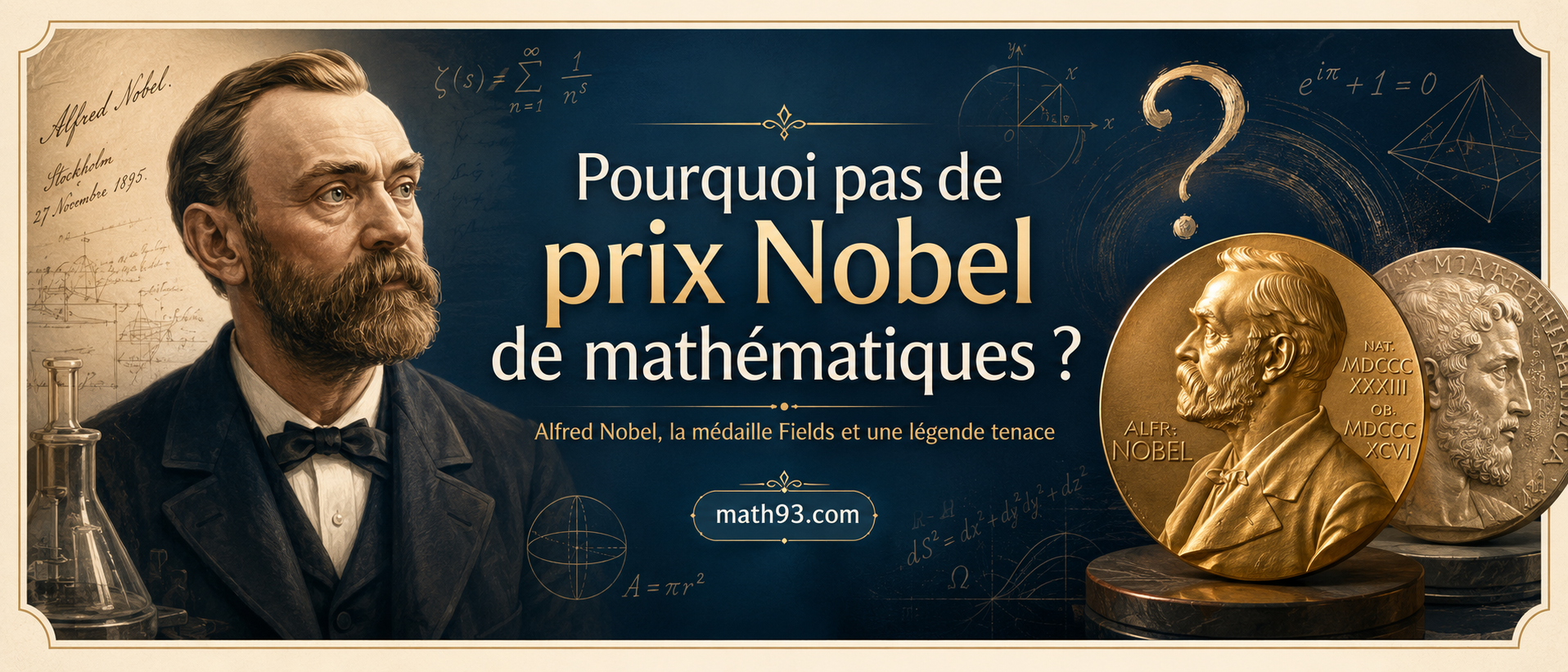 Alfred Nobel, médaille Fields et formules mathématiques pour expliquer pourquoi il n'existe pas de prix Nobel de mathématiques