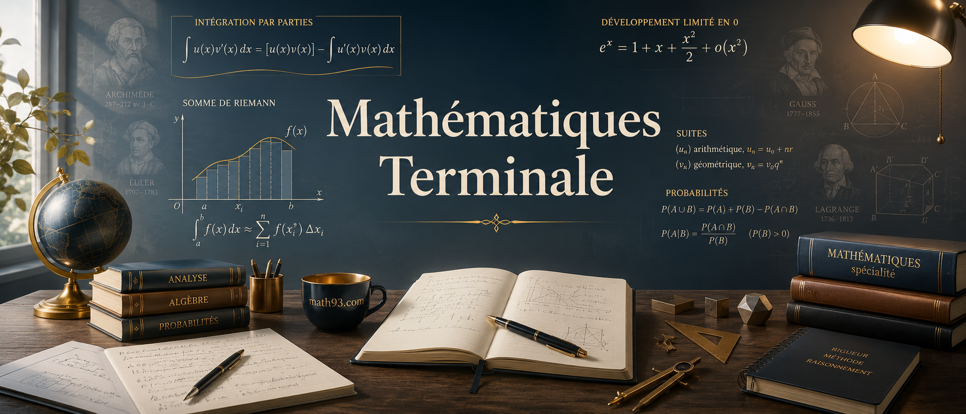 Mathématiques en terminale spécialité : analyse, probabilités, géométrie, algorithmique, intégration et ressources Math93.